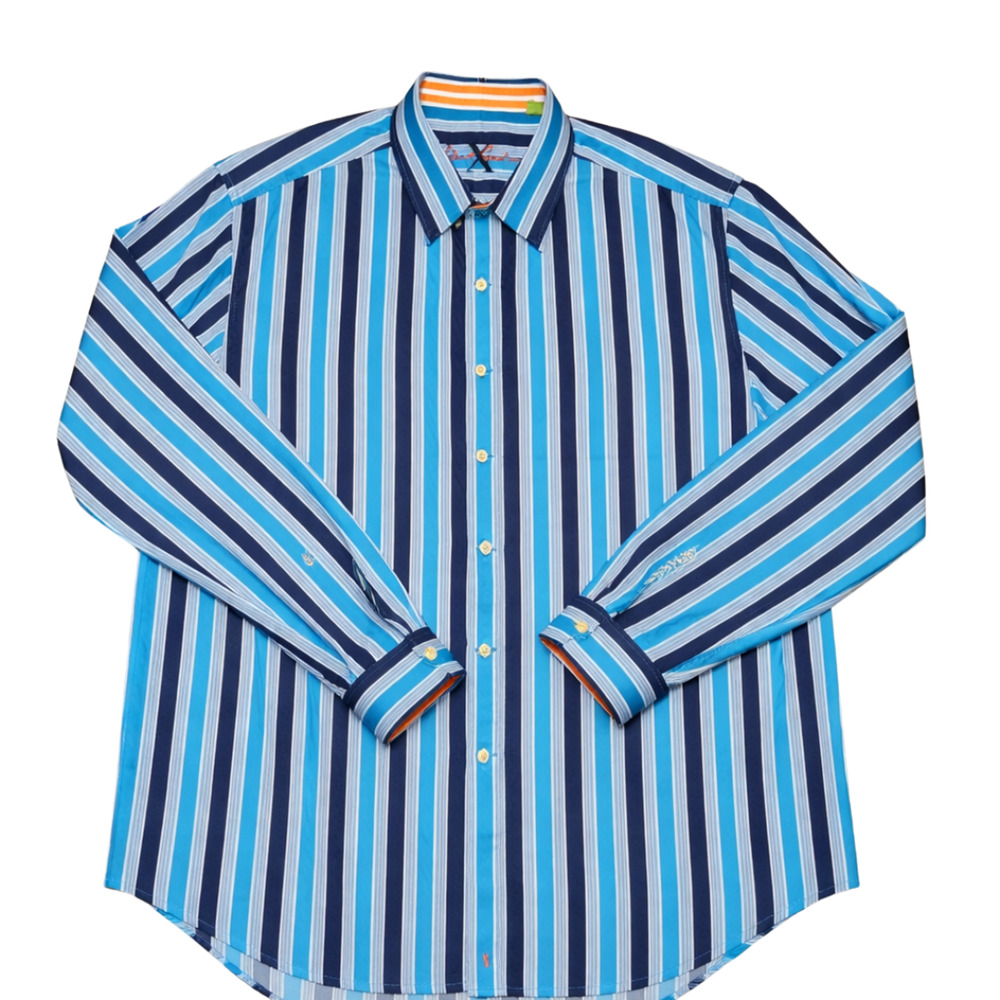 Robert Graham Men's 2XL Blue Striped Button Up Shirt Long Sleeve Classic Fit